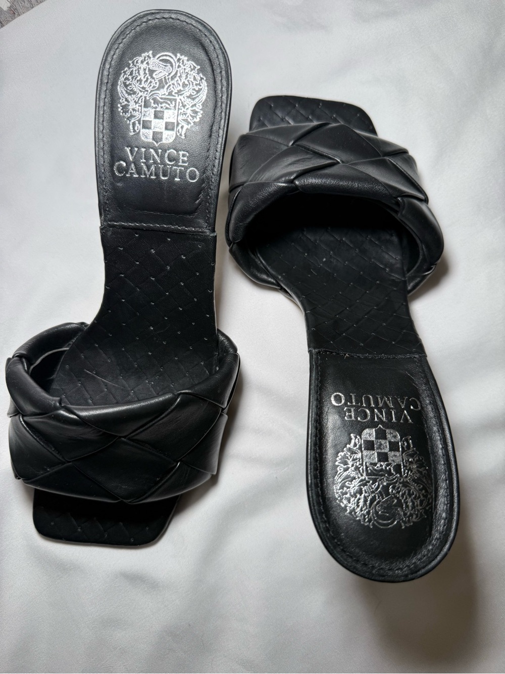 Vince Camuto Black Woven Square-Toe Heeled Mules - Picture 3 of 16